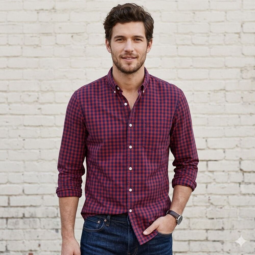 J.Crew Red Blue Plaid Button Down Shirt Men’s XL 100% Cotton Casual Classic